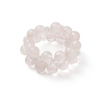 Natural Rose Quartz & Glass Braided Beaded Stretch Ring for Women, US Size 6 3/4(17.1mm)