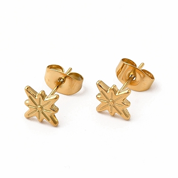 304 Stainless Steel Star Stud Earrings for Women, Real 18K Gold Plated, 8x8mm, Pin: 0.7mm