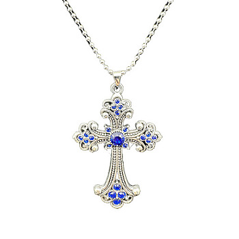 Alloy Pendant Necklaces, Cross fleury, Medium Blue, 19.69 inch(50cm)