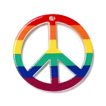 Rainbow Color Printed Acrylic Pendants, Peace Sign, 30.5x2mm, Hole: 1.6mm