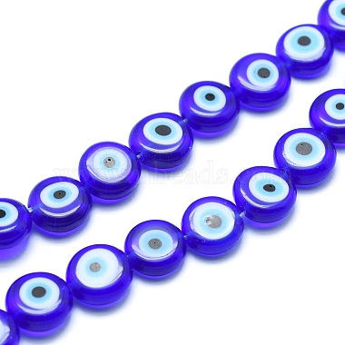 Blue Flat Round Lampwork Beads