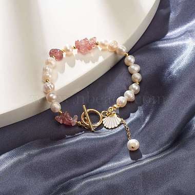 Bracelet en perles de quartz fraise naturelle(BJEW-TA00032-03)-2