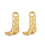 304 Stainless Steel Pendants, Boot with Floral Pattern Charm, Ion Plating(IP), Real 20K Gold Plated, 21x12.5x3.3mm, Hole: 3.2x2.9mm(STAS-B167-18G)