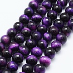 天然石タイガーアイビーズ連売り, 染め＆加熱, ラウンド, 青紫色, 8mm, 穴：1mm, 約48個/連, 14.6インチ（37cm）(X-G-F561-8mm-B03)