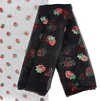 Mesh Embroidered Lace Trim, for Sewing Decoration, Garment Accessories, Strawberry Pattern, Black, 64-3/8 inch(1636mm)(OCOR-WH0073-34B)