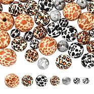 70Pcs 7 Style Printed Natural Wooden Beads, Round, Mixed Color, 12~20x19~18mm, Hole: 3~4mm, 10pcs/style(WOOD-LS0001-44)