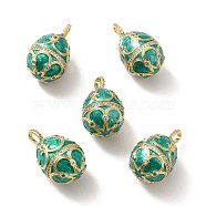 Rack Plating Brass Micro Pave Cubic Zirconia Enamel Pendants, Real 18K Gold Plated, Cadmium Free & Lead Free & Nickle Free, Egg, Teal, 27x15~16.5mm, Hole: 3.5~2mm(KK-M230-11G)