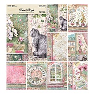 Cat/Flower Pattern Scrapbook Paper, for DIY Album Scrapbook, Background Paper, Diary Decoration, Mixed Color, 210x145mm, 8 style, 1pc/style, 8pcs/set(SCRA-PW0010-22)