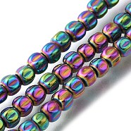 Electroplated Synthetic Non-magnetic Hematite Beads Strands, Pumpkin, Rainbow Plated, 3.5~4x3.5mm, Hole: 0.8mm, about 107~112pcs/strand, 15.75~15.91 inch(40~40.4cm)(G-C154-A01-01J)