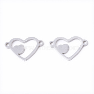 201 Stainless Steel Links connectors, Laser Cut, Heart, Stainless Steel Color, 9.5x15x1mm, Hole: 1.2mm(X-STAS-S079-191P)