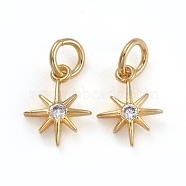 Brass Micro Pave Cubic Zirconia Pendants, with Jump Ring, Star, Clear, Golden, 10x8x2mm, Hole: 3mm(ZIRC-E164-59G)