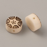 Ivory Nut Beads, Flat Round with Engraved Flower, PapayaWhip, 12x6mm, Hole: 1.8mm(FIND-WH0033-84)