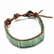 Cowhide Leather Cord Bracelets, with Rectangle Natural Green Aventurine Beads and Alloy Findings, 9~11 inch(23~28cm)(BJEW-R309-01A-08)