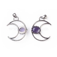 Natural Amethyst Pendants, with Brass Findings, Moon, Antique Silver, 38~38.5x30~31x6~7mm, Hole: 5x7mm(G-F639-07B)