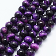Natural Tiger Eye Beads Strands, Dyed & Heated, Round, Blue Violet, 8mm, Hole: 1mm, about 48pcs/strand, 14.6 inch(37cm)(X-G-F561-8mm-B03)