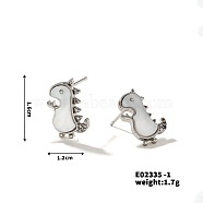 Cute Dinosaur Stud Earrings with Rhinestones, French Style, Versatile, Platinum, 16x12mm(AR1164-1)