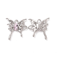 Rack Plating Alloy Connector Charms, Butterfly Links with Glass, Platinum, Cadmium Free & Lead Free & Nickle Free, Pearl Pink, 29x28x4.5mm, Hole: 3.5x2.5mm(FIND-I037-19P-03)