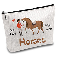 Nurse Theme Polycotton Custom Canvas Stroage Bags,  Metal Zipper Pouches, Rectangle, Horse, 18x25cm(ABAG-WH0029-091)