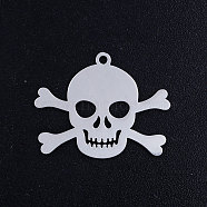 201 Stainless Steel Pendants, Pirate Style Skull, Stainless Steel Color, 19.5x24.5x1mm, Hole: 1.5mm(STAS-S105-JN379-1-20)