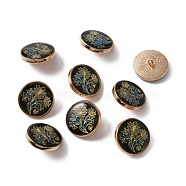 Alloy Enamel Shank Buttons, Flat Round with Tree, Light Gold, Black, 18x7~8mm, Hole: 2mm(BUTT-WH0015-52F)