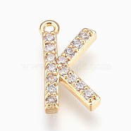 Brass Letter Pendants, with Cubic Zirconia, Lead Free & Cadmium Free & Nickel Free, Long-Lasting Plated, Golden, Letter.K, 14.5x8x2mm, Hole: 1.2mm(KK-P150-03G-K)