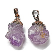 Natural Amethyst Pendants, with Brass Findings, Cadmium Free & Lead Free, 22~29x11.5~19.5x9.5~13.5mm, Hole: 8x4mm(G-M405-03R)