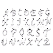 201 Stainless Steel Charms, Alphabet, Laser Cut, Stainless Steel Color, Letter A~Z, 10~14.5x4~14x1mm, Hole: 1mm, 26pcs/set.(STAS-R105)