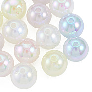 Rainbow Iridescent Plating Acrylic Beads, Glitter Beads, Round, Mixed Color, 14x13.5mm, Hole: 2.5mm(OACR-N010-073B)