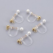 Plastic Clip-on Earring Findings, with Shell Pearl and 316 Surgical Stainless Steel Findings, Real 18K Gold Plated, 17.5x11.5x3mm, Hole: 1.4mm(X-STAS-P221-24G)
