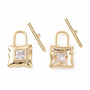 Brass Pave Clear Cubic Zirconia Toggle Clasps, Lock, Real 18K Gold Plated, Bar: 20.5x3.5x1.5mm, Hole: 1.2mm, Lock: 23.5x14.5x3mm(KK-E068-VC182)