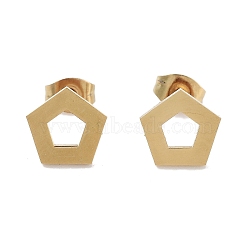 Vacuum Plating 304 Stainless Steel Stud Earrings for Women, Hollow Pentagon, Golden, 9.5x10mm(EJEW-A048-02G)