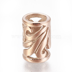 304 Stainless European Beads, Large Hole Beads, Column, Rose Gold, 10x7mm, Hole: 5mm(STAS-F212-078RG)