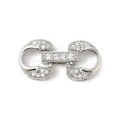 Brass Micro Pave Clear Cubic Zirconia Fold Over Clasps, Oval, Platinum, 21mm(KK-U059-14P)