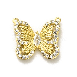 Rack Plating Brass Micro Pave Clear Cubic Zirconia Pendants, Butterfly Charms, Long-Lasting Plated, Lead Free & Cadmium Free, Real 18K Gold Plated, 18.5x20.5x4mm, Hole: 1mm(KK-L210-002G)