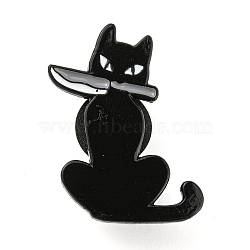 Animal Killer Cartoon Style Enamel Pins, Black Alloy Badge for Backpack Clothes, Cat Shape, 28x23x1.8mm(JEWB-F024-03A)