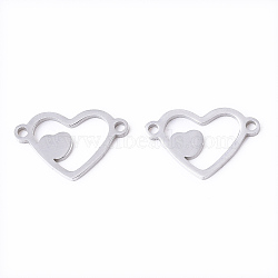 Tarnish Resistant 201 Stainless Steel Links connectors, Laser Cut, Heart, Stainless Steel Color, 9.5x15x1mm, Hole: 1.2mm(X-STAS-S079-191P)