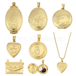 6Pcs 6 Styles Brass Locket Pendants, Photo Frame Pendants for Necklaces, Long-Lasting Plated, Real 18K Gold Plated, 17~35x17~25.5x4~9.5mm, Hole: 1.2~5mm, 1pc/style(KK-CA0003-72)