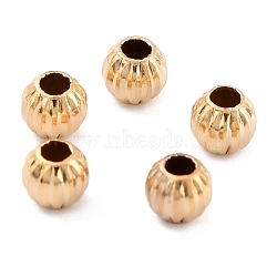 Long-Lasting Plated Brass Beads, Corrugated Beads, Round, Real 24K Gold Plated, 3x2.5mm, Hole: 1.2mm(X-KK-O133-001A-G)