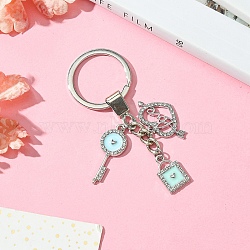 Alloy Enamel & Rhinestone Keychain, with Iron Findings, Pale Turquoise, 8cm(KEYC-YW00074-04)