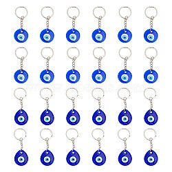 24Pcs 2 Styles Handmade Lampwork Teardrop & Flat Round with Evil Eye Keychains, with Iron Split Key Rings, Blue, 8.1~8.7cm, 12pcs/style(KEYC-DR00001)