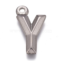 304 Stainless Steel Pendants, Alphabet, Letter.Y, 16x9x2mm, Hole: 1.4mm(STAS-H119-01P-Y)