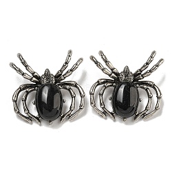 Natural Obsidian Pendants, Spider Charms, with Rack Plating Antique Silver Tone Brass Findings, Cadmium Free & Lead Free, 36x36x7.5mm, Hole: 3x5.5mm(G-G147-05AS-13)