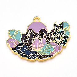 Rack Plating Alloy Enamel Big Pendants, Cadmium Free & Nickel Free & Lead Free, Flower Charms, Golden, Medium Purple, 41x54x2mm, Hole: 2.5mm(ENAM-N056-395C-G)