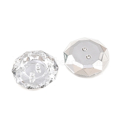 Acrylic Rhinestone Buttons, 2-Hole, Faceted, Flat Round, Crystal, 18.5x18x6.5mm, Hole: 1mm(X-BUTT-J003-01)