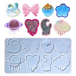 DIY Quicksand Silicone Molds, Shaker Molds, Resin Casting Molds, Rabbit/Star/Moon/Planet, White, 141x266x9.5mm, Inner Diameter: 45~69.5x49~74mm(DIY-G086-02)