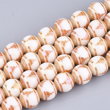 Electroplate Glass Beads Strands, Chakra Style, Round with Sit in Meditation Pattern, Orange, 10x9.5mm, Hole: 1.2mm, about 30pcs/strand, 11.2 inch
