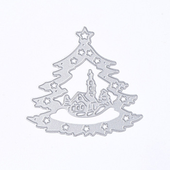 Christmas Theme Frame Carbon Steel Cutting Dies Stencils, for DIY Scrapbooking/Photo Album, Decorative Embossing DIY Paper Card, Christmas Tree, Matte Platinum Color, 75x78x0.8mm