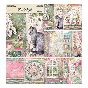 Cat/Flower Pattern Scrapbook Paper, for DIY Album Scrapbook, Background Paper, Diary Decoration, Mixed Color, 210x145mm, 8 style, 1pc/style, 8pcs/set