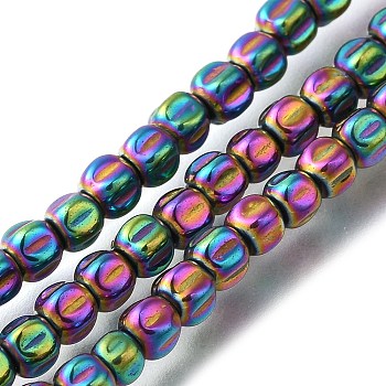 Electroplated Synthetic Non-magnetic Hematite Beads Strands, Pumpkin, Rainbow Plated, 3.5~4x3.5mm, Hole: 0.8mm, about 107~112pcs/strand, 15.75~15.91 inch(40~40.4cm)