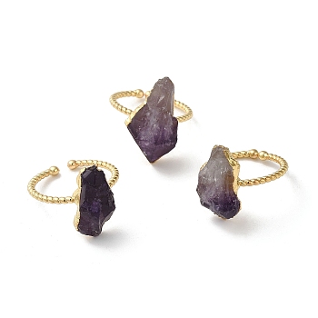 Natural Amethyst Nuggets Open Cuff Rings, Brass Finger Ring, Cadmium Free & Lead Free, US Size 7 1/2(17.7mm)